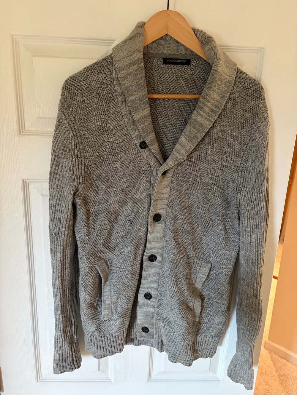 Banana Republic Light Gray Shawl-Collar Button Cardigan